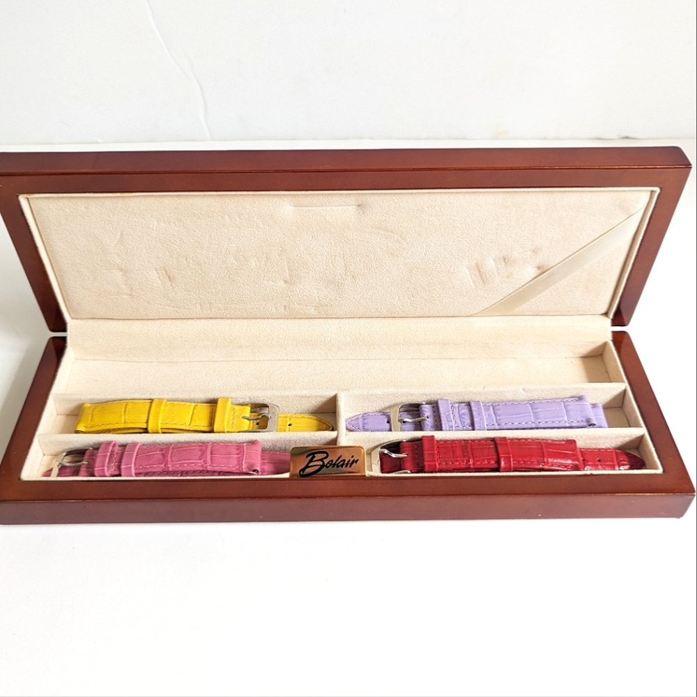 Belair Wood Watch Box 🥇 4 New Leather Croc Wristbands Watch Bands Lacquered